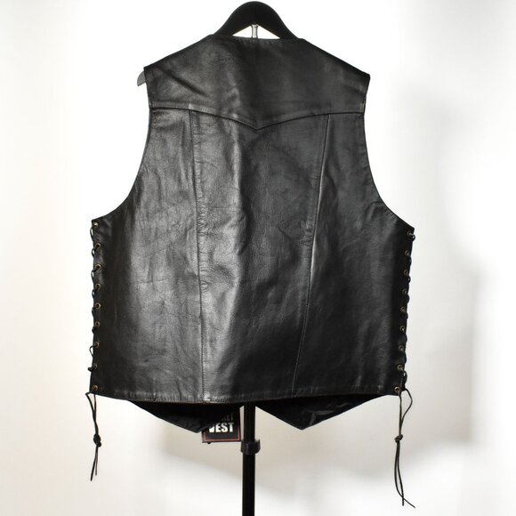 Xelement Black Leather Motorcycle Vest With Side Laces 10 Pocket Mens Size 3XL - Picture 2 of 12
